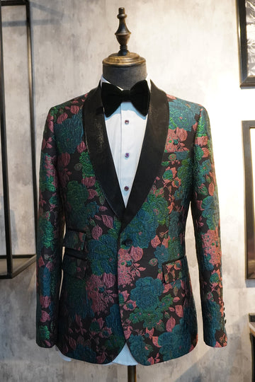 Grønt sjal jakkeslag Jacquard Menn Prom Blazer